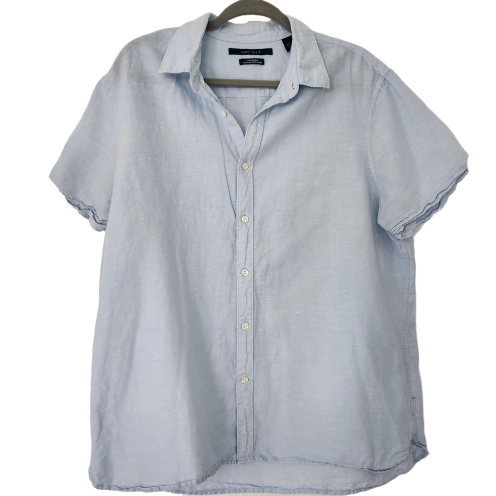 Perry Ellis Linen Blue Shirt Short Sleeve Men’s Size XL - Picture 1 of 7